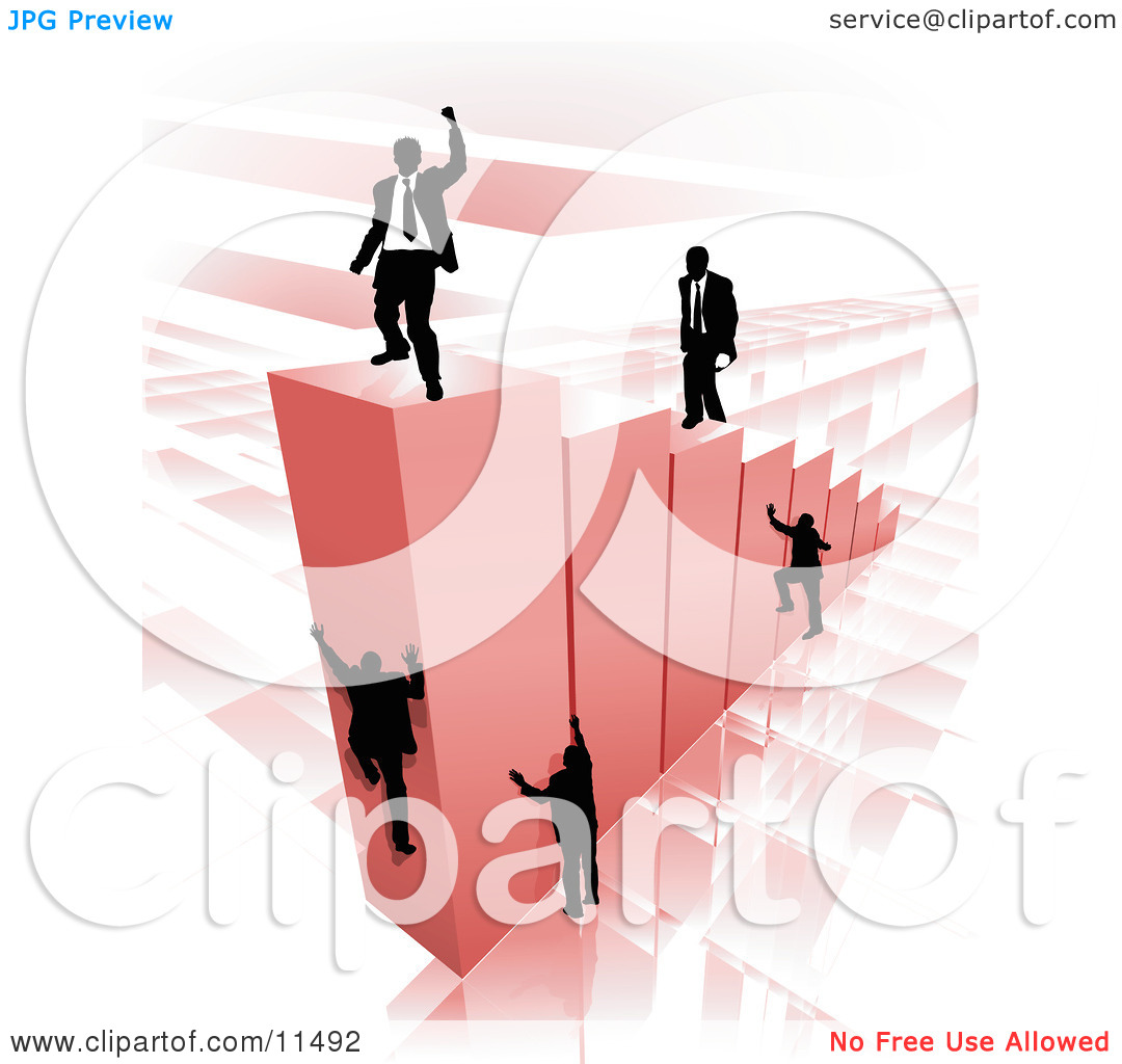 Businessmen Climbing Red Bars To Reach The Top Where A Proud Business