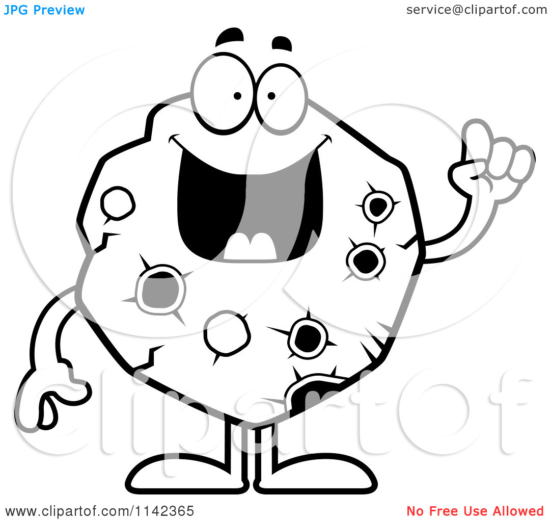 Cartoon Clipart Of A Black And White Asteroid With An Idea Vector