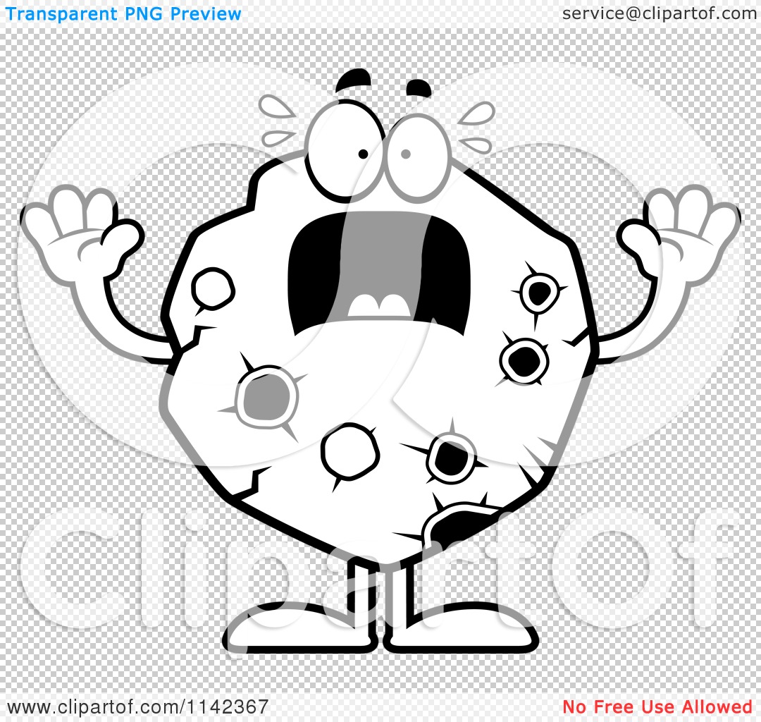 Cartoon Clipart Of A Black And White Scared Asteroid   Vector Outlined    