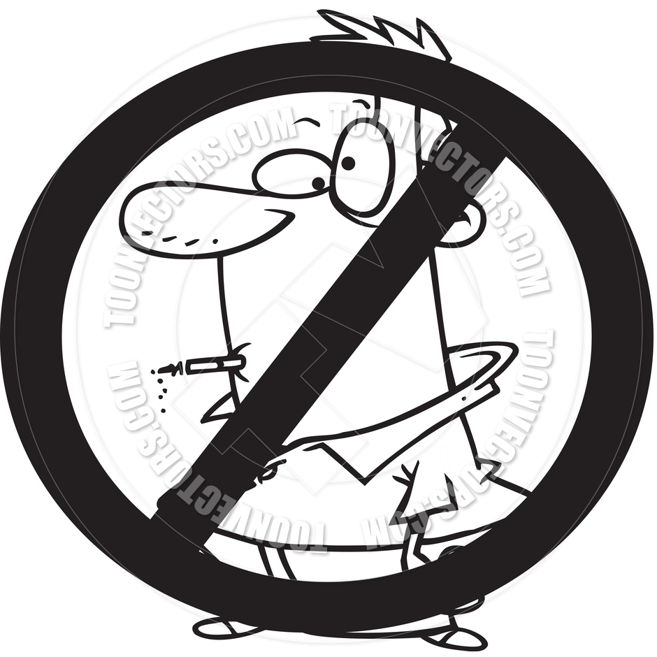 Cartoon No Smoking Sign  Black And White Line Art  By Ron Leishman