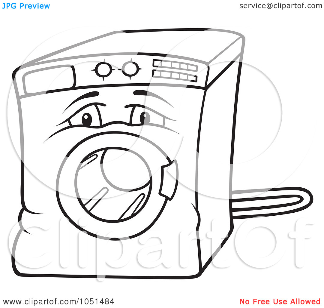 Clip Art Illustration Of An Outline Of A Washing Machine Character By