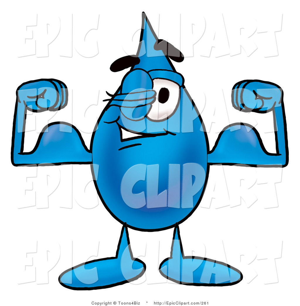 Clip Art Of A Strong Water Drop Mascot Cartoon Character Flexing His