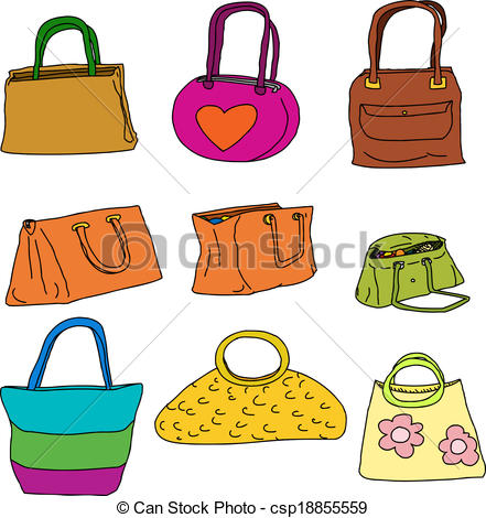Clipart Vector Of Pretty Purses And Handbags   Nine Colorful Purses