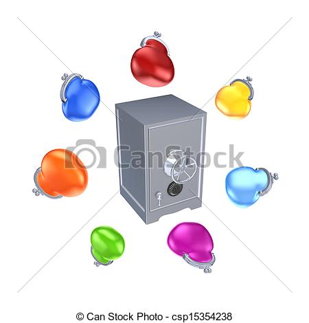 Colorful Purses Around Iron Safe Isolated On White 3d Rendered