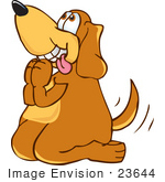 Cute Brown Hound Dog Cartoon Character On His Knees Begging Or Praying