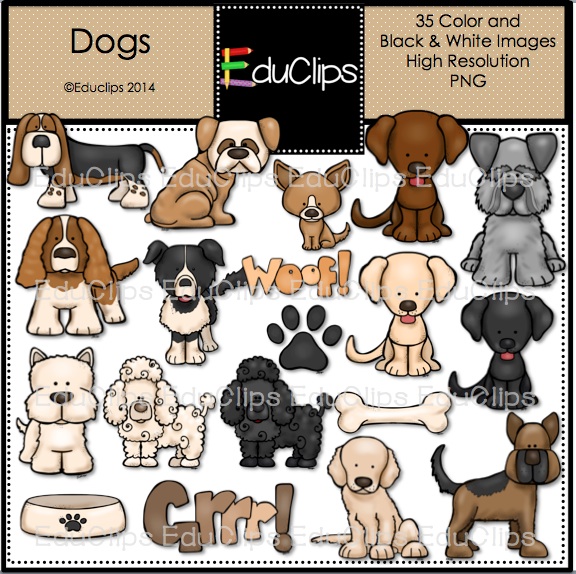 Dogs Clip Art Bundle  Color And B W    Welcome To Educlips Store