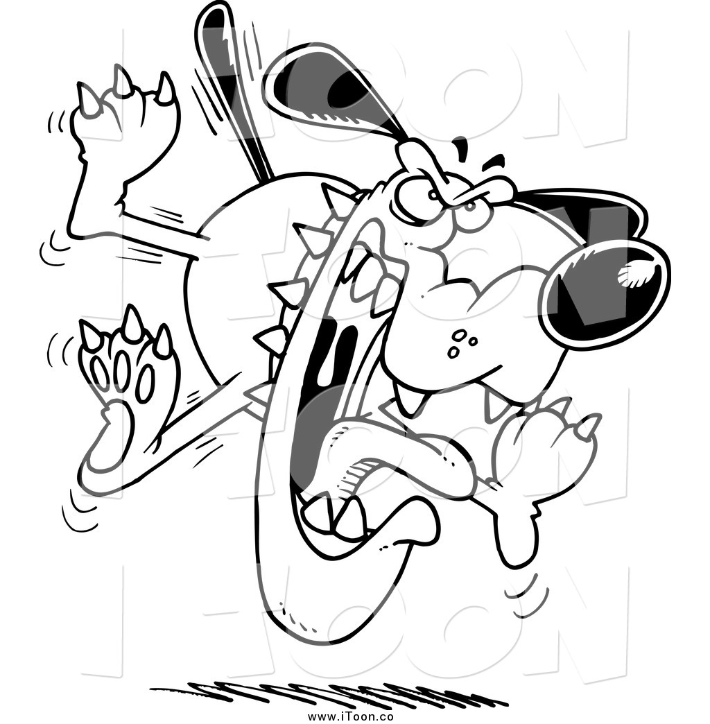 Free Cartoon Of A Black And White Mad Attacking Dog By Ron Leishman