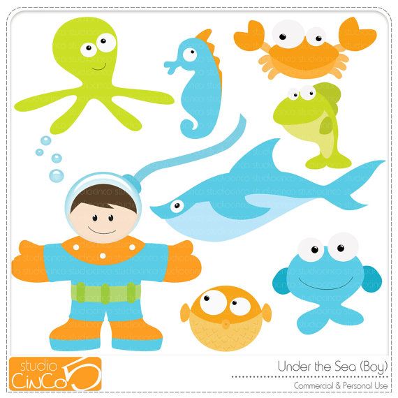 Free   Under The Sea  Boy    Digital Clip Art  Commercial Use Clipart