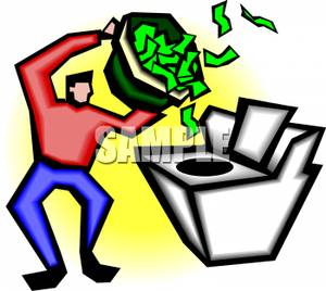Man Laundering Money In A Washing Machine Clip Art Image