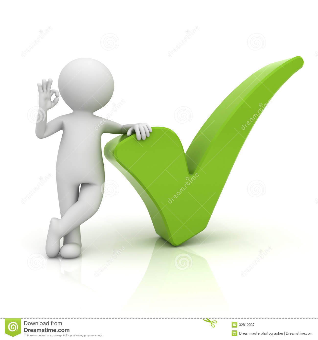     Man Showing Okay Gesture With Green Check Mark Over White Background