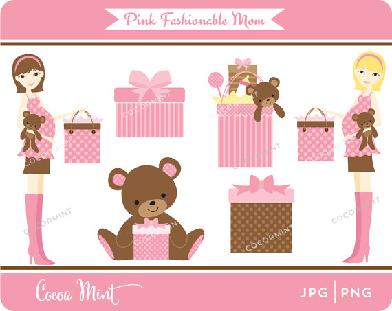 Pink Fashionable Mom To Be Clip Art By Cocoamint On Etsy