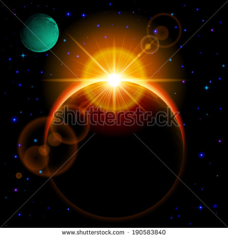 Space Background  Dark Planet With Yellow Radiance And Bright Flare