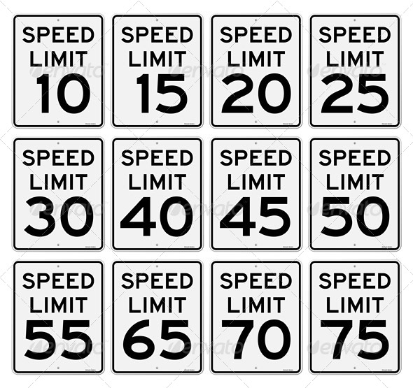 Speed Limit Sign Set   Objects Vectors