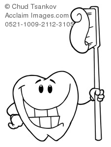     Tooth With A Toothbrush In Black And White Clipart   A Grinning Tooth