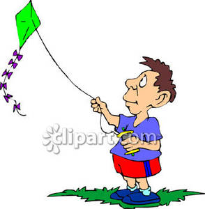 Cartoon Of A Man Flying A Kite   Royalty Free Clipart Picture