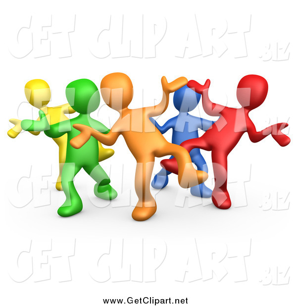 Clip Art Of A 3d Colorful Group Dancing And Having Fun At A Party By