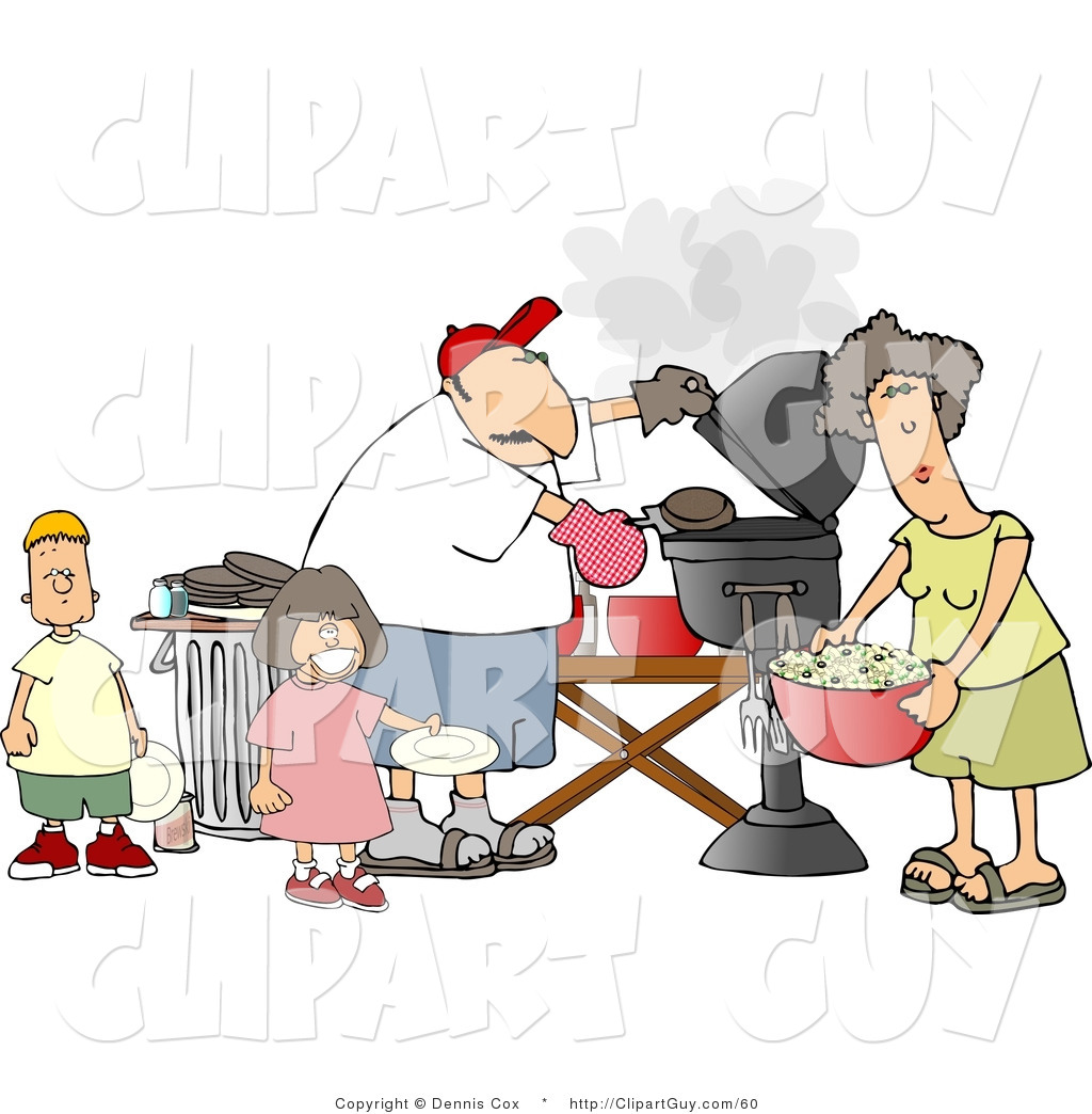 Clip Art Of A Mother Father Son And Daughter Grilling Barbecue
