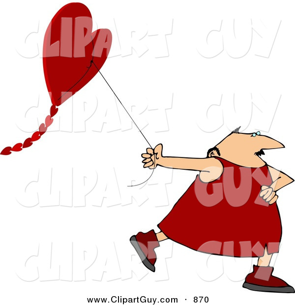 Clip Art Of A Valentine S Day Caucasian Man Flying A Heart Shaped Kite    