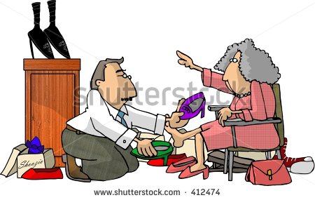 Clipart Illustration Of A Shoe Salesman And Customer   Stock Photo