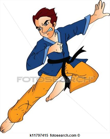 Clipart   Man Doing A Flying Kick Illustration  Fotosearch   Search