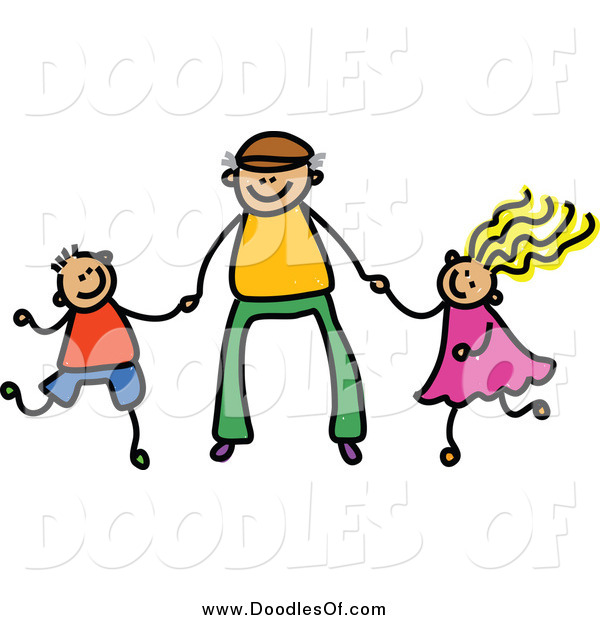 Clipart Of A Doodle Father Holding Hands With His Son And Daughter