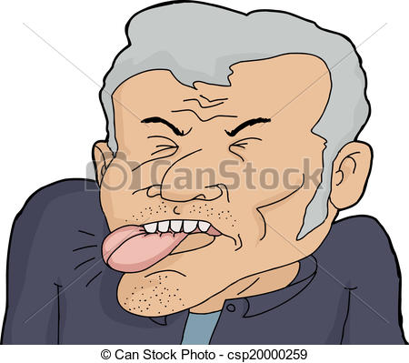 Clipart Vector Of Man Biting Tongue   Cartoon Of Mature Male Biting