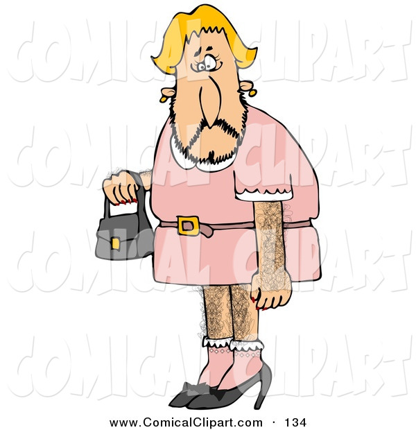 Comical Clip Art Of A Silly Hairy Blond Male Cross Dresser With Facial