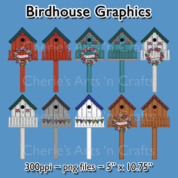 Graphics Country Folk Art Graphics Birdhouses Clip Art Original Art    