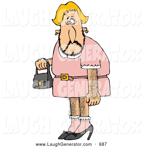 Humorous Clip Art Of A Hideous Hairy Blond Male Cross Dresser With