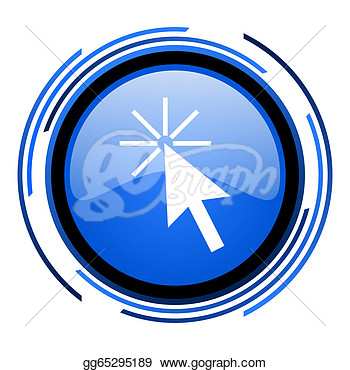 Illustration   Click Here Circle Blue Glossy Icon  Clip Art Gg65295189