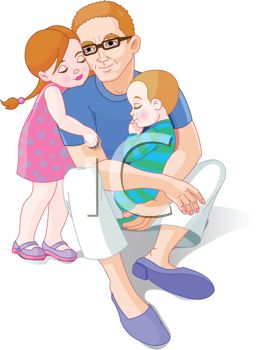 Royalty Free Clipart Image  Single Father With His Son And Daughter