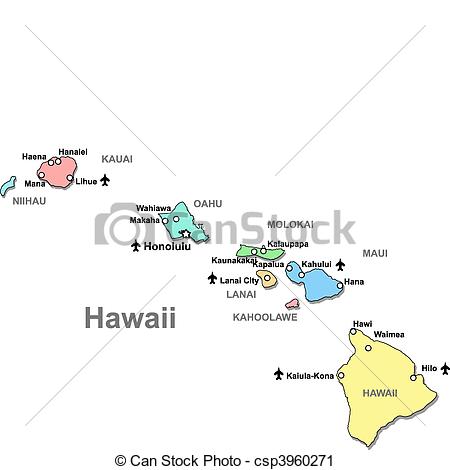 Vector Clip Art Of Hawaii Map   Color Hawaii Map With Airports Over    