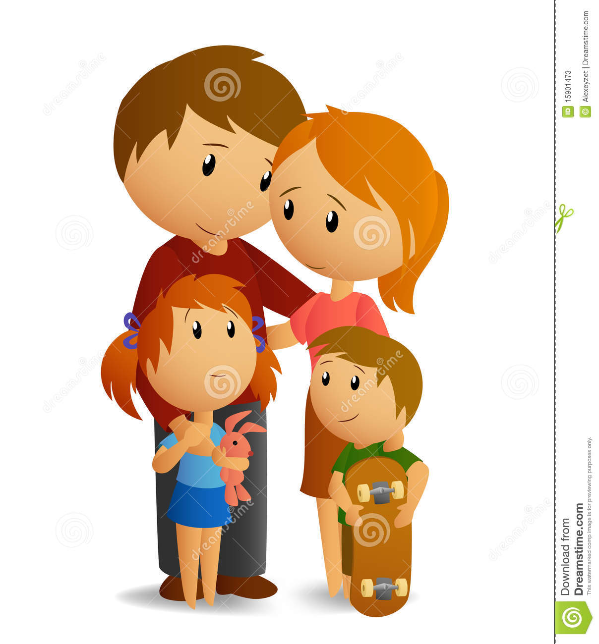 Vector Illustration  Happy Family With Dad Mom Daughter And Son