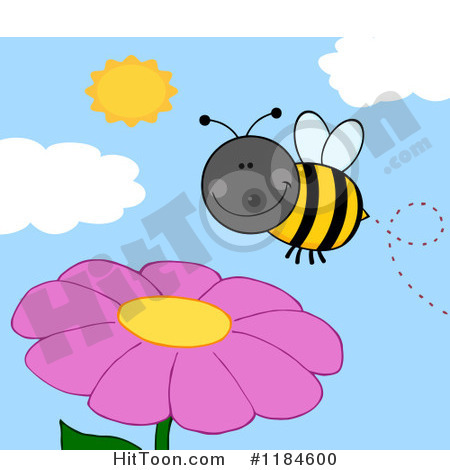 Bee Clipart  1184600  Happy Bumble Bee Over A Pink Flower By Hit Toon