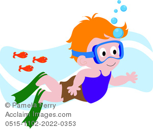 Clip Art Illustration Of A Red Haired Boy Swimming With Fishes