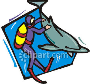 Clipart A Scuba Diver Swimming With A Dolphin Royalty Free Clipart