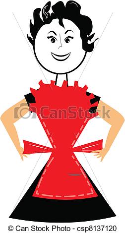 Clipart Of Mom In Apron   Retro Mom In Apron And Black Dress On White