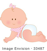 Cute Baby Girl In Pink A Bow On Her One Strand Of Hair Crawling Across