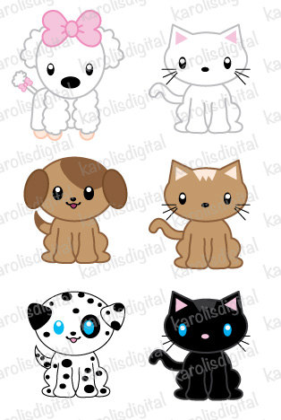 Cute Pets Dog And Cat Clip Art 6 Digital Clip By Karolisdigital