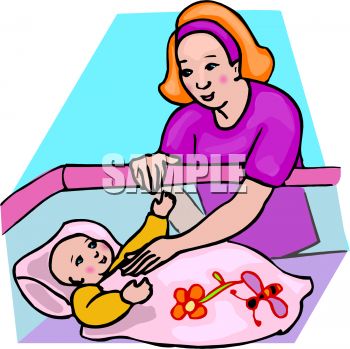 Woman Putting Her Baby To Bed   Royalty Free Clipart Image