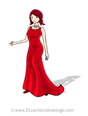 Women With Elegant Red Prom Dress Clip Art This