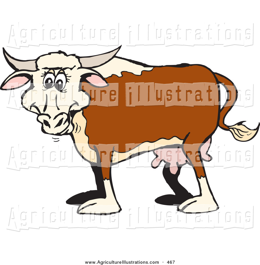 Agriculture Clipart Of A Happy And Cute Brown White And Beige Cow