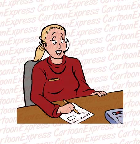 Cartoon Vector Illustration Of A Secretary At Desk