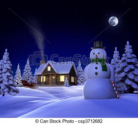 Clip Art Of Christmas Snow Cabin   A Christmas Themed Snow Cene