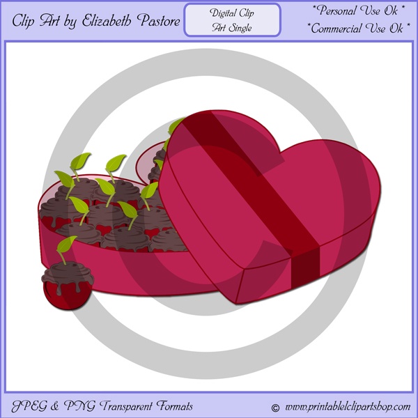     Clip Art Single Of A Heart Shaped Box Of Chocolate Covered Cherries