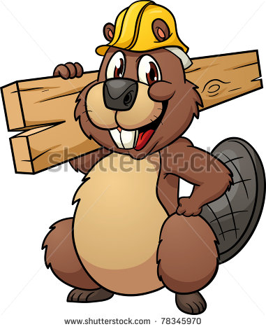 Cute Cartoon Beaver Wearing A Construction Hat And Holding A Plank Of    