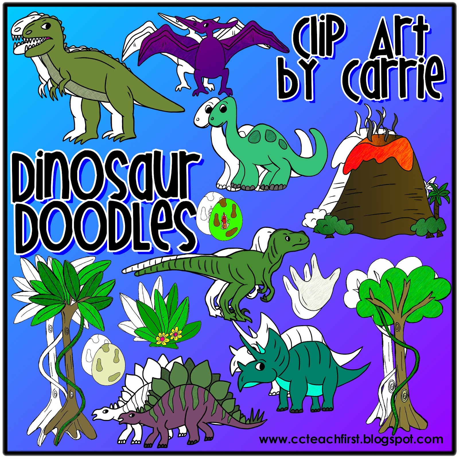 Dinosaur Doodles Clip Art With Freebie Dinosaur Egg