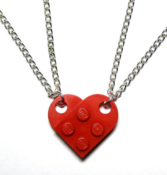 Double Chain Lego Heart Necklace Lego Heart Friendship Necklaces