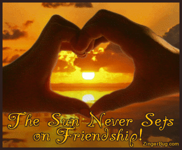 Friendship Reflecting Sunset With Heart Clasped Hands Glitter Graphic    