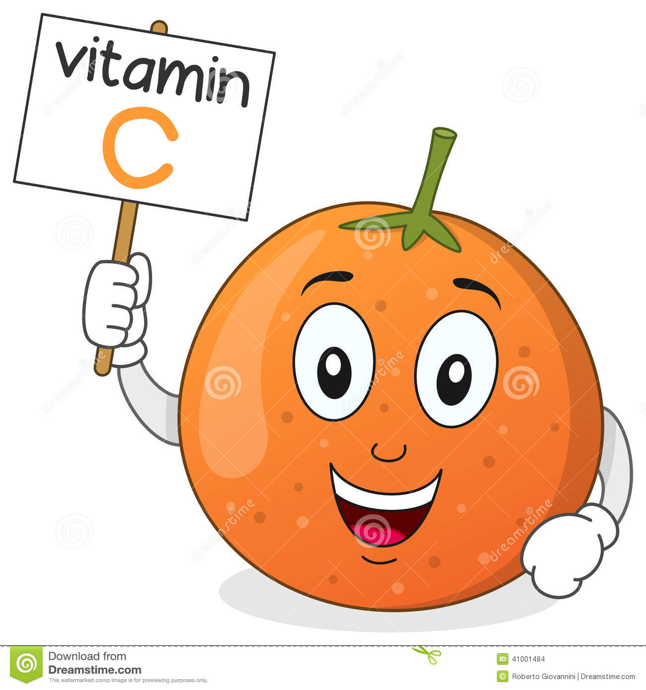 Funny Cartoon Orange Character Holding A Sign With Vitamin C Text    